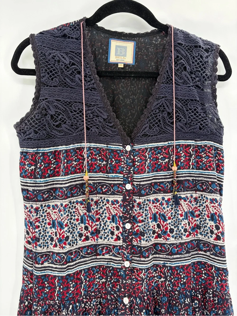 Bell by Alicia bell bohemian tassel festival cotton mixed print dress maxi sz xs - Picture 3 of 14